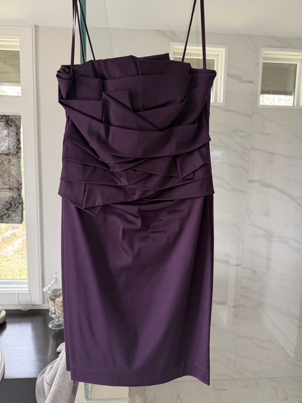 Ralph Lauren Strapless Plum Layered Sheath Dress